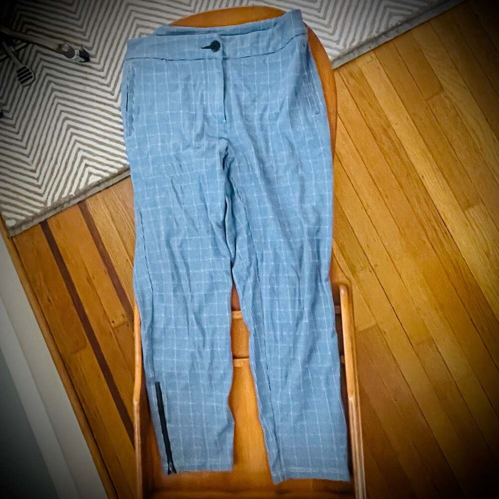 Betabrand grey and pink Houndstooth Glen Plaid ankle zip pants - Picture 2 of 6